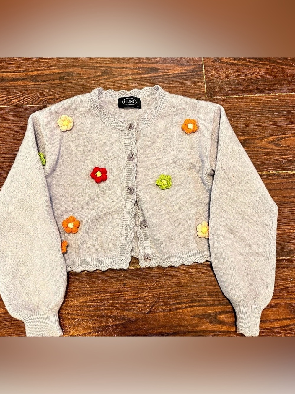 CIDER Flower Applique Knit Cardigan Floral Sweater Women’s XS